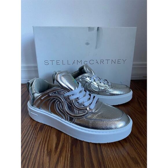 Stella McCartney Women's Silver S-Wave Lace Up Sneakers‎ 41/11 - Picture 1 of 10
